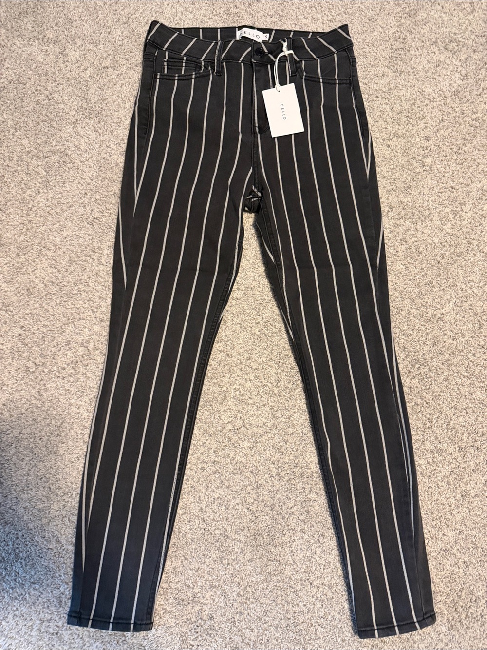 Cello Black Pinstripe Slim Jeans